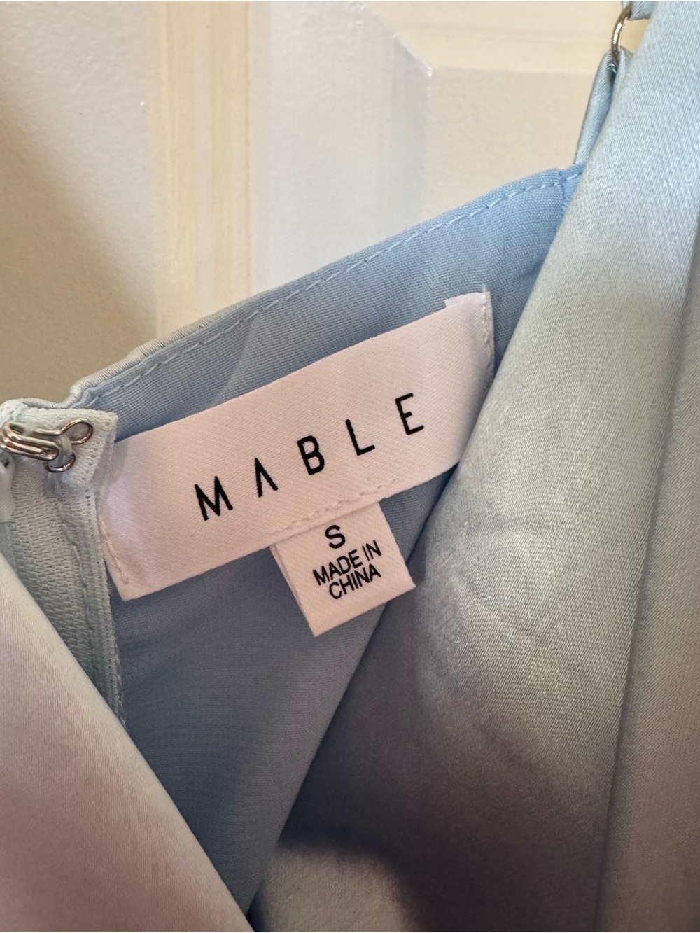 Mable Silver Blue Satin Cowl Neck Draped Mini Dress - Picture 3 of 3